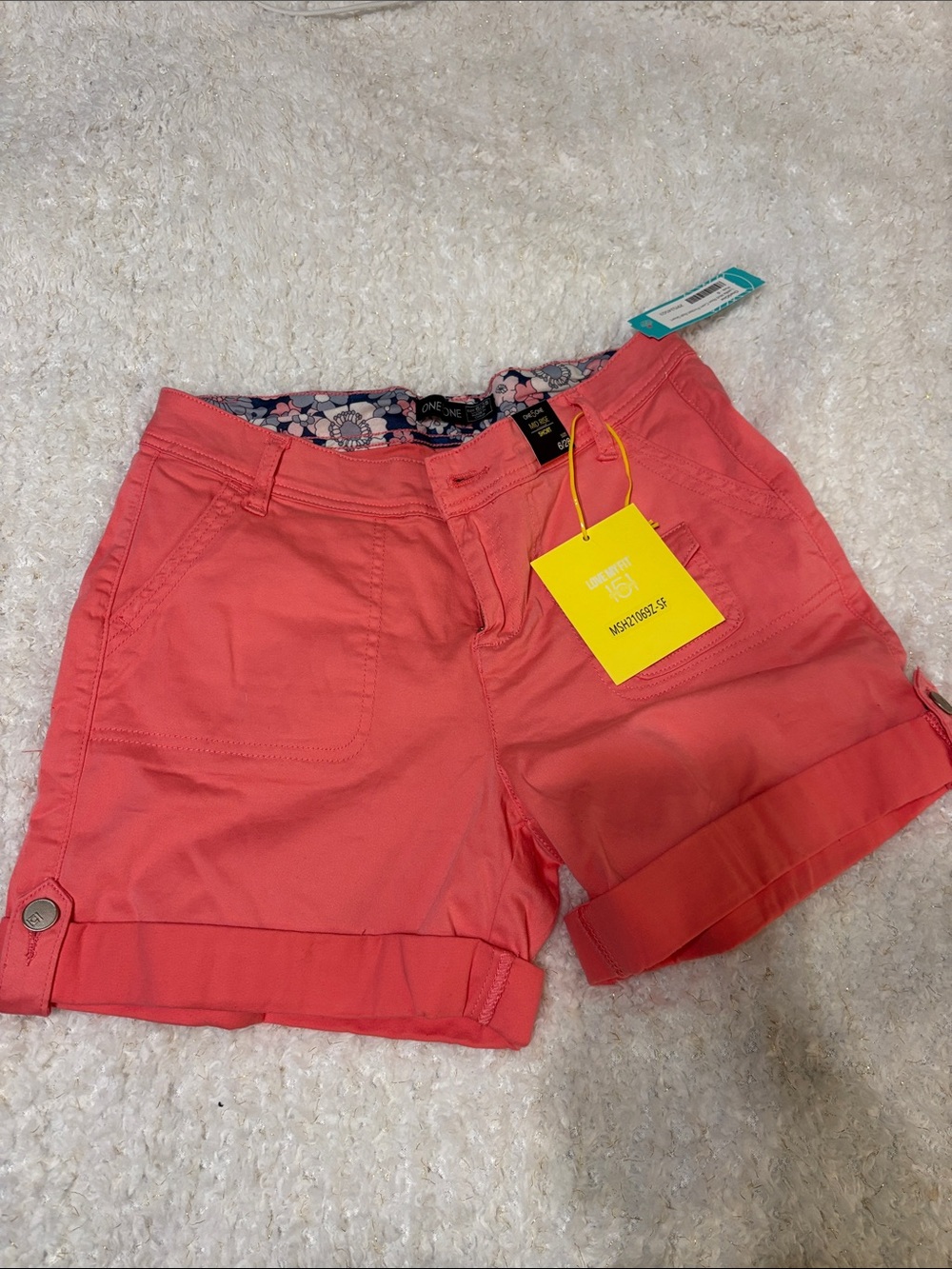 one 5 one Coral Roll-Cuff Women's Shorts with Floral Waistband